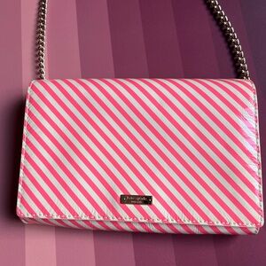 100% authentic Kate Spade, patent leather, pink stripe mini bag.